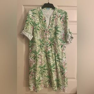 NWOT JMcLaughlin tropical print linen Riviera dress size Large